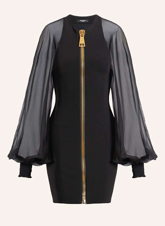 BALMAIN Kurzes Kleid aus Jersey und Musselin SCHWARZ