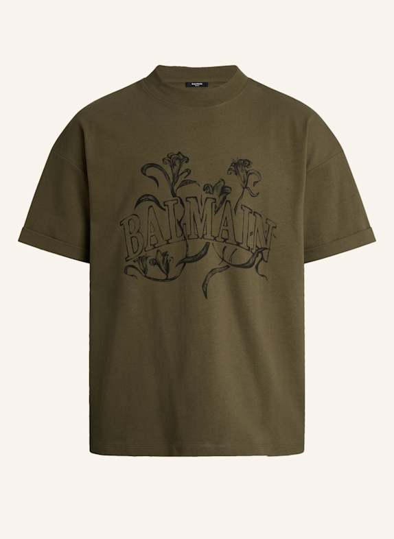 BALMAIN Bedrucktes Balmain Bloom T-Shirt GRÜN