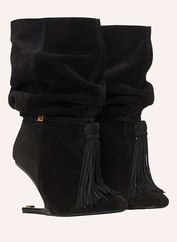 BALMAIN No Wedge Stiefeletten mit Bommel aus Wildleder SCHWARZ