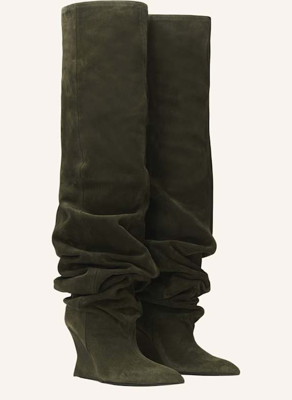 BALMAIN Wedge Overknee-Stiefel aus Wildleder GRÜN