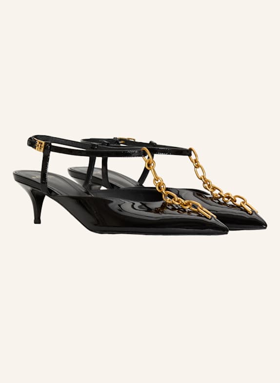 BALMAIN Sync Slingbacks mit Lacklederabsatz und Kette SCHWARZ
