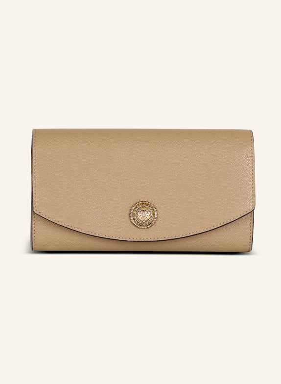 BALMAIN Clutch Emblčme aus genarbtem Kalbsleder BRAUN