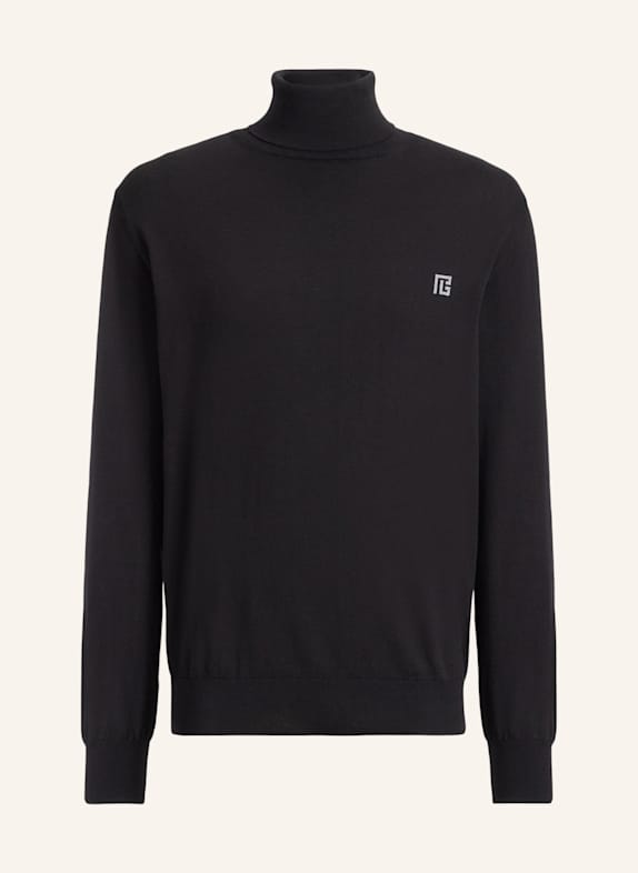 BALMAIN PB Rollkragenpullover aus Baumwolle und Seide SCHWARZ