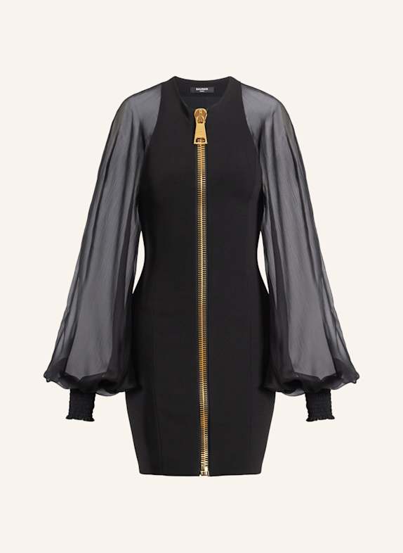 BALMAIN Kurzes Kleid aus Jersey und Musselin SCHWARZ