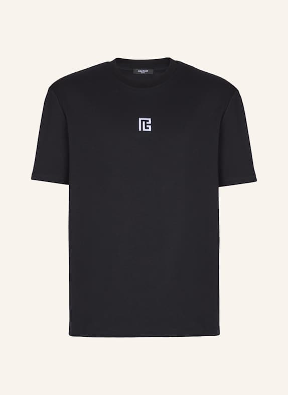 BALMAIN T-Shirt mit aufgesticktem Logo SCHWARZ