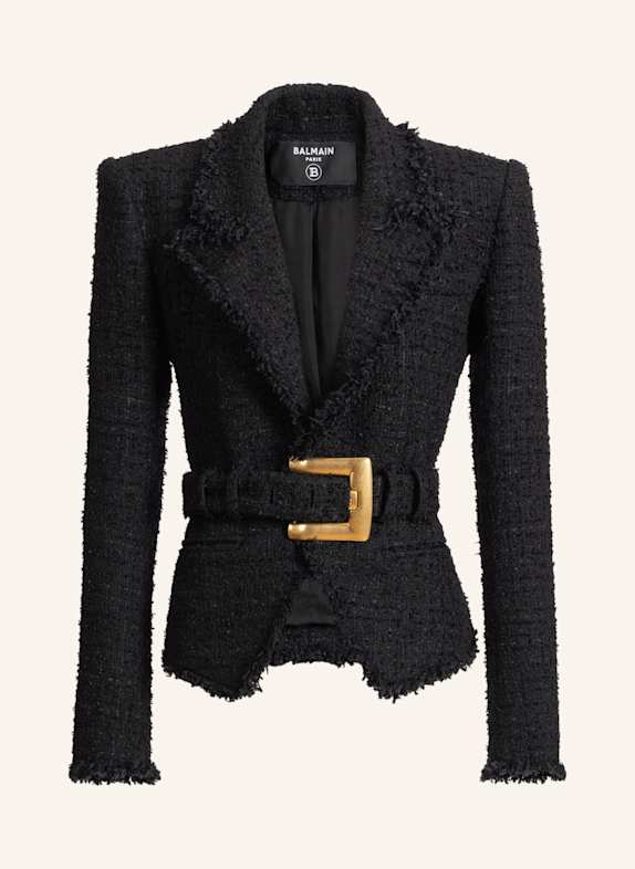 BALMAIN Tweedjacke mit Gürtel SCHWARZ