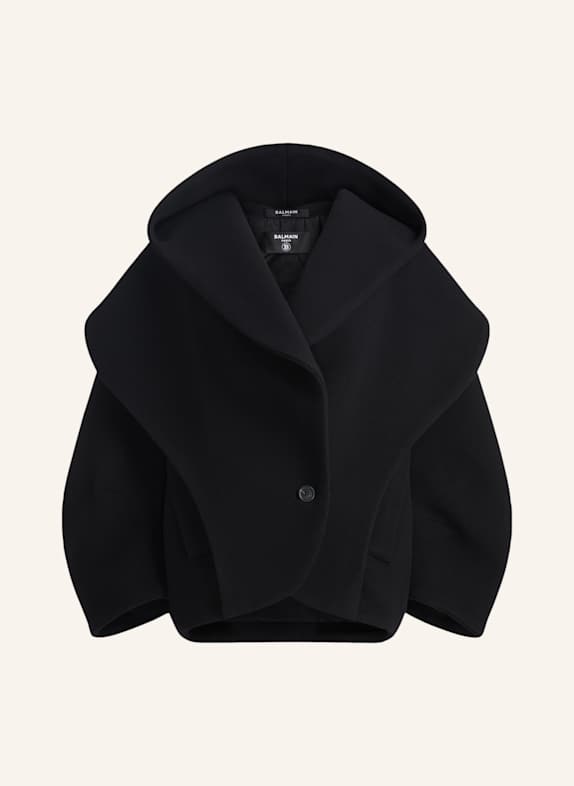 BALMAIN Oversize-Caban mit Kapuze aus Wolle SCHWARZ
