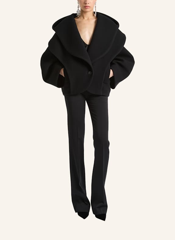 BALMAIN Oversize-Caban mit Kapuze aus Wolle SCHWARZ