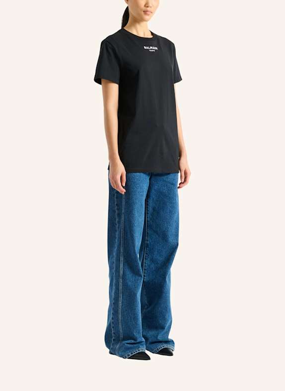 BALMAIN Besticktes Balmain Paris T-Shirt SCHWARZ