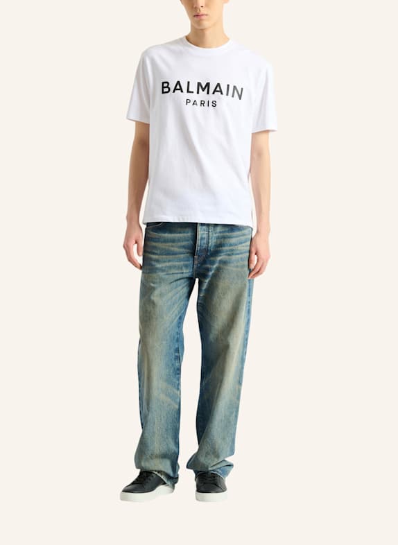 BALMAIN Bedrucktes T-Shirt aus Baumwolle WEISS