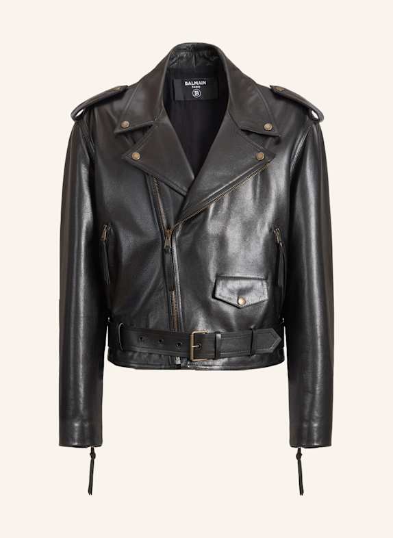 BALMAIN Bikerjacke aus texturiertem Leder SCHWARZ