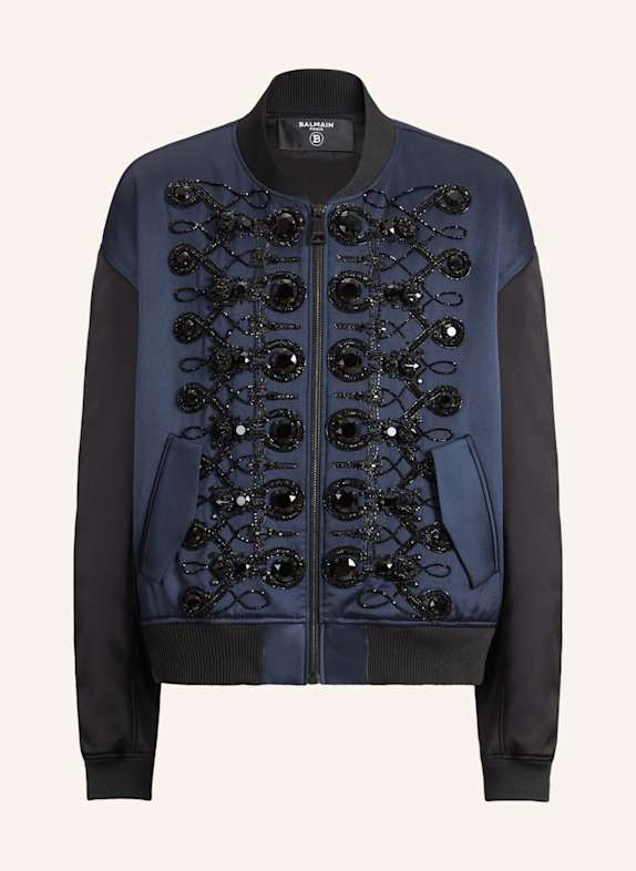 BALMAIN Bomberjacke mit Knebelverschlüssen aus Satin SCHWARZ