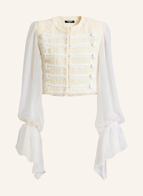 BALMAIN Spencer mit Knebelverschlüssen aus Tweed und Musselin WEISS