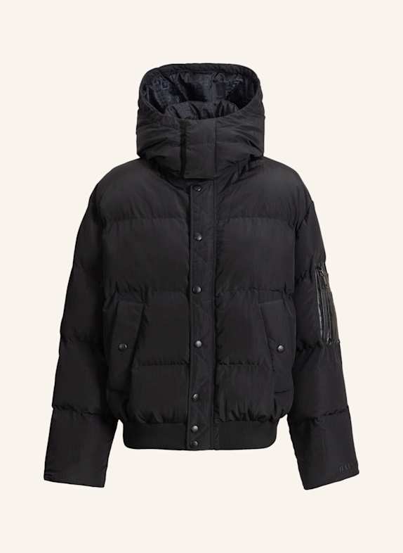 BALMAIN Daunenjacke aus Nylon und Leder SCHWARZ