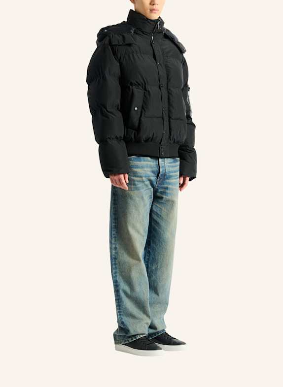 BALMAIN Daunenjacke aus Nylon und Leder SCHWARZ