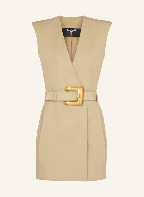BALMAIN Kurzes Kleid mit Gürtel aus Gabardine KHAKI