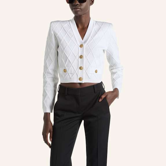BALMAIN Kurzer Cardigan WEISS