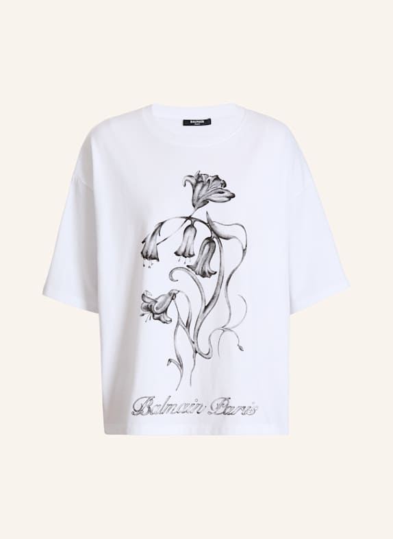 BALMAIN Bedrucktes Balmain Flower T-Shirt WEISS