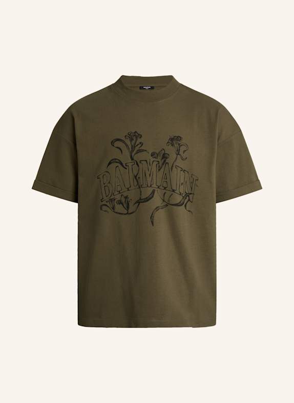 BALMAIN Bedrucktes Balmain Bloom T-Shirt GRÜN
