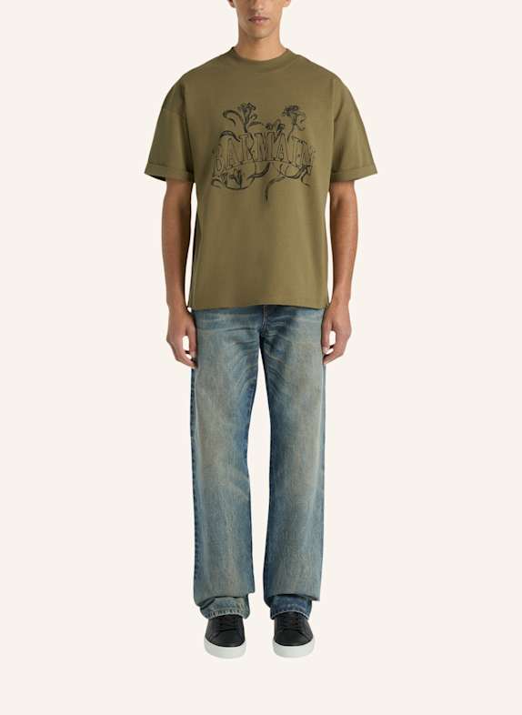 BALMAIN Bedrucktes Balmain Bloom T-Shirt GRÜN