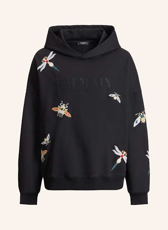 BALMAIN Bestickter Balmain Insect Kapuzenpullover SCHWARZ