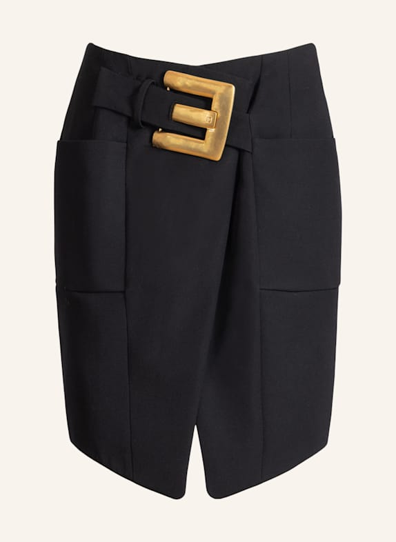 BALMAIN Rock mit Gürtel aus Grain-de-Poudre SCHWARZ