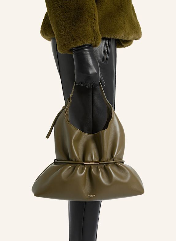 BALMAIN Mittelgroße Tasche SPHYNX aus Glattleder GRÜN