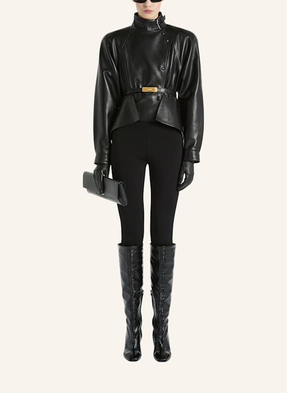 BALMAIN Jacke mit Schößchen aus Lammleder SCHWARZ