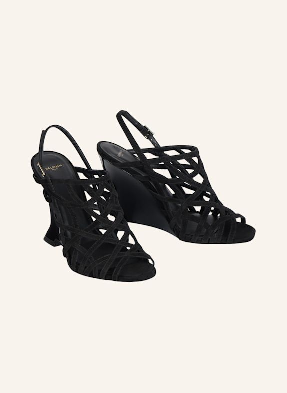 BALMAIN Sandalen Wedge Cage aus Wildleder SCHWARZ