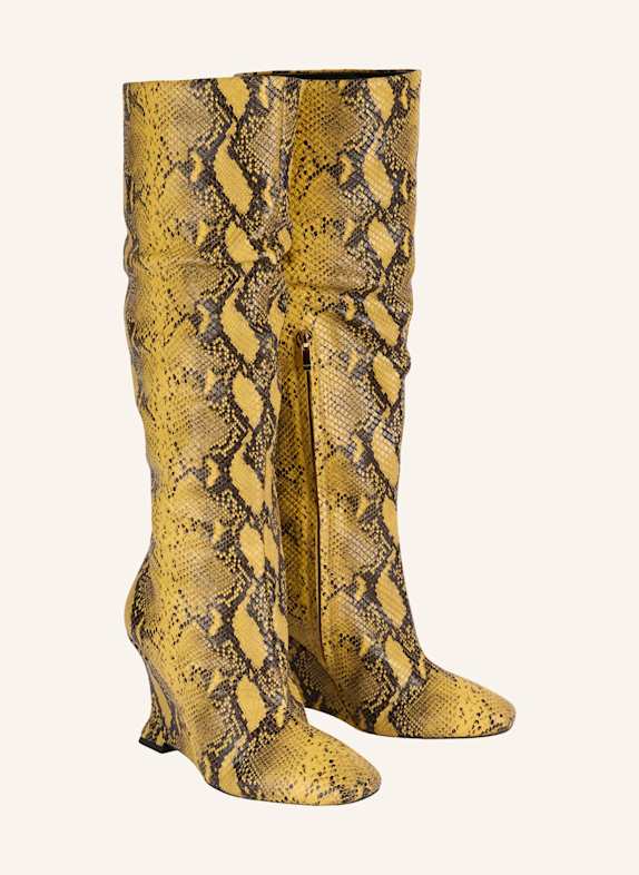 BALMAIN Stiefel Wedge aus Leder in Pythonoptik GELB