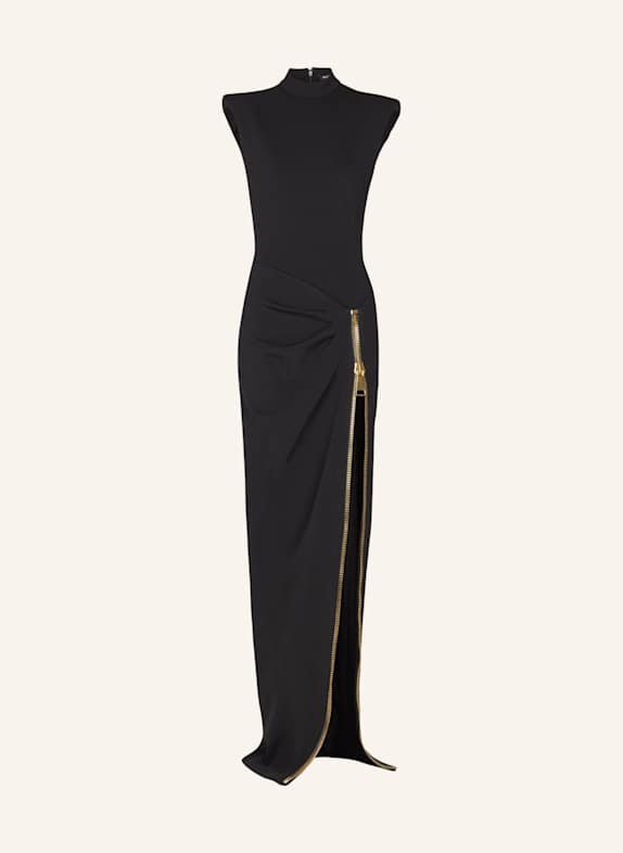 BALMAIN Langes Kleid mit Schlitz aus Jersey SCHWARZ