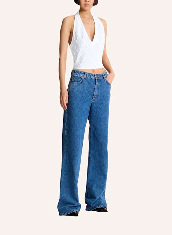 BALMAIN Rückenfreies Top aus gestepptem Strick WEISS