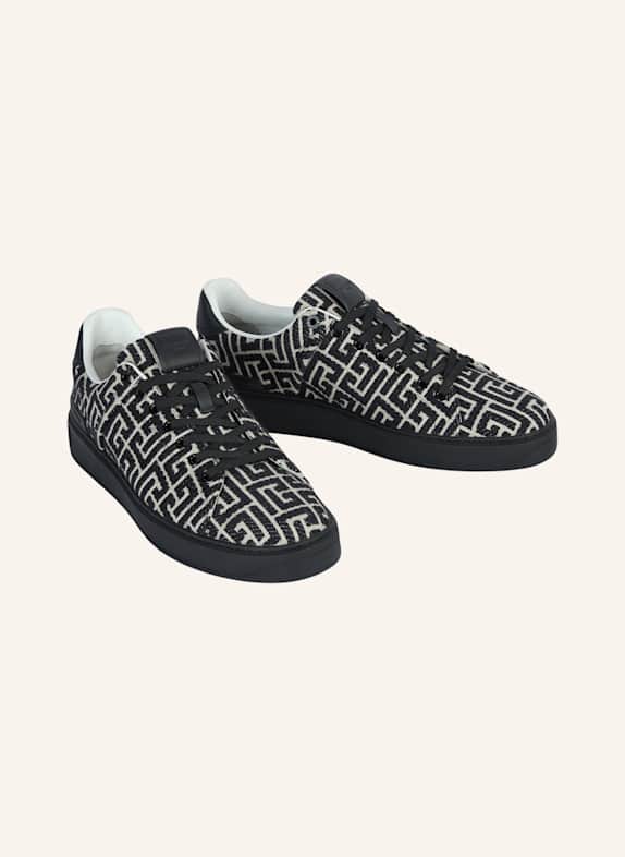 BALMAIN B-Court Sneakers aus Leder und Monogramm-Jacquard SCHWARZ