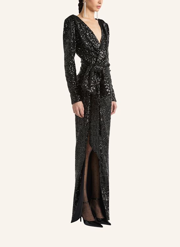 BALMAIN Langes Kleid mit Pailletten SCHWARZ