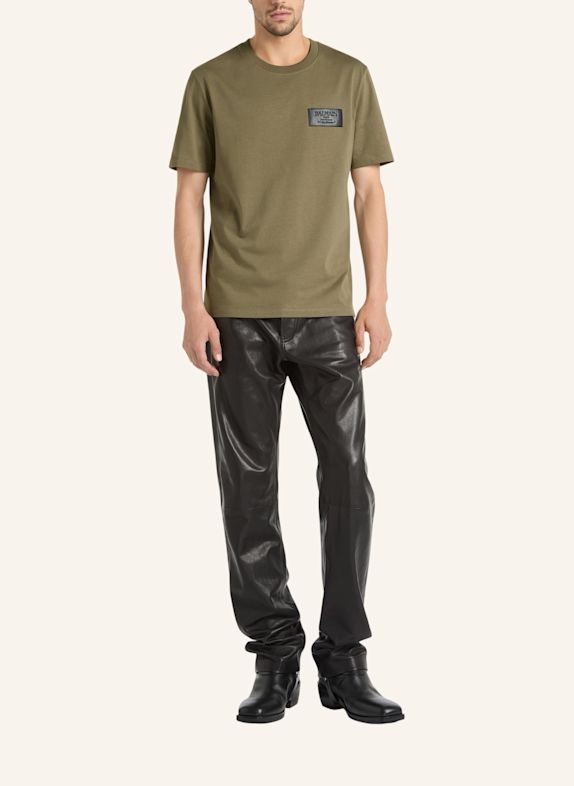 BALMAIN T-Shirt mit Balmain Vintage-Etikett aus Leder GRÜN