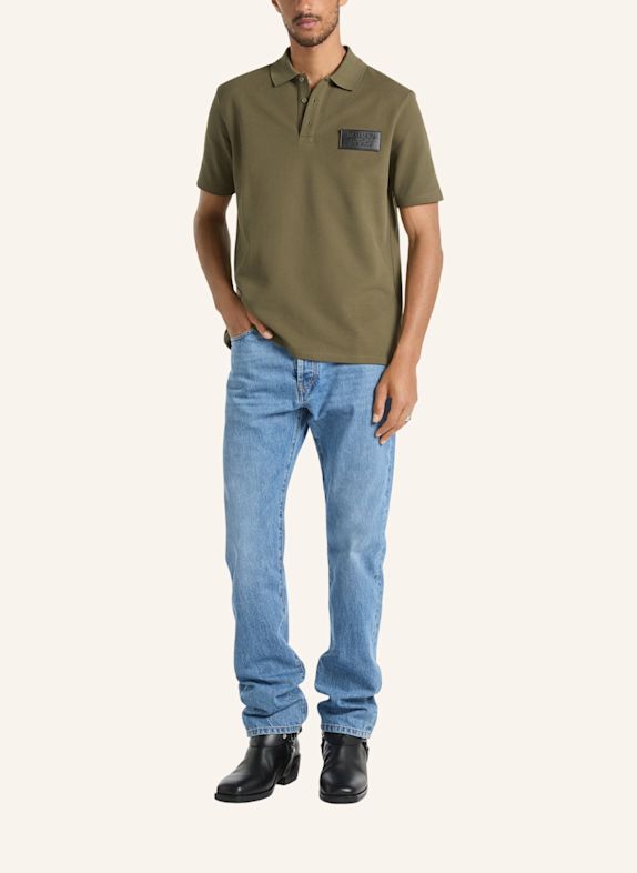 BALMAIN Polohemd aus Baumwolle mit Balmain Vintage-Etikett aus Leder GRÜN