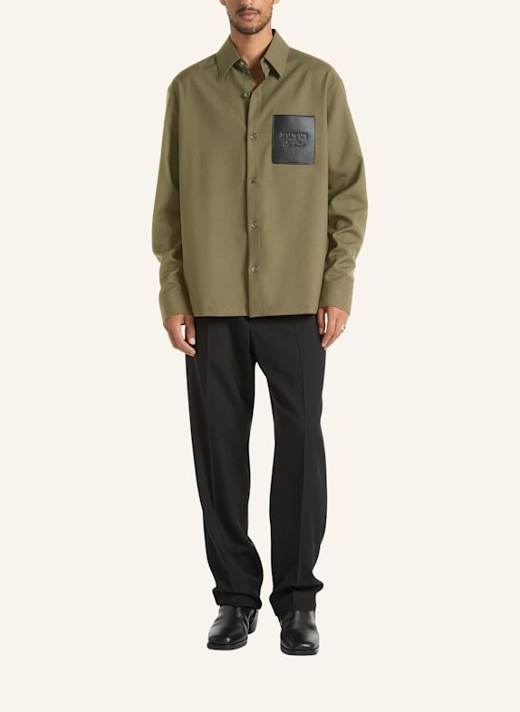 BALMAIN Overshirt aus Wolle mit Balmain Vintage-Etikett aus Leder GRÜN