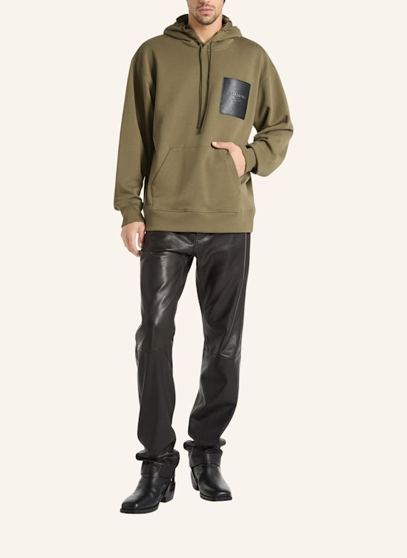 BALMAIN Kapuzenpullover mit Balmain Vintage-Etikett aus Leder GRÜN
