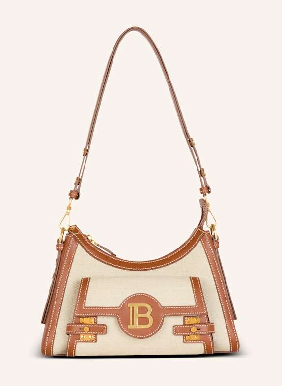 BALMAIN Tasche B-Buzz Hobo aus Leder und Canvas BEIGE