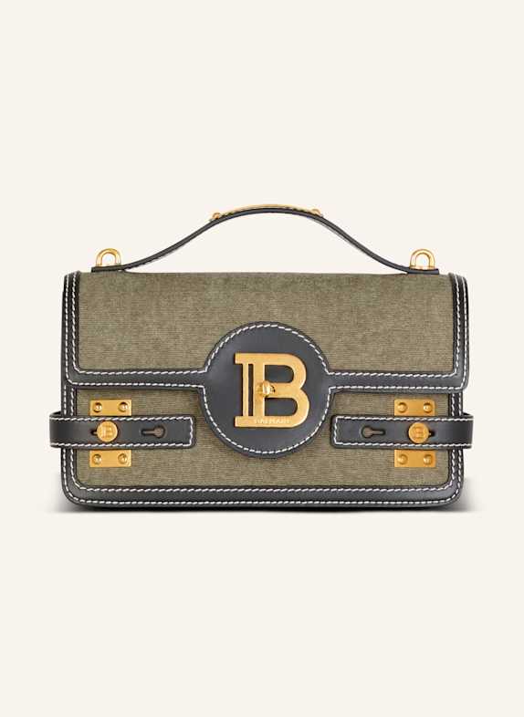 BALMAIN Tasche B-Buzz Shoulder 24 aus Leder und Canvas KHAKI