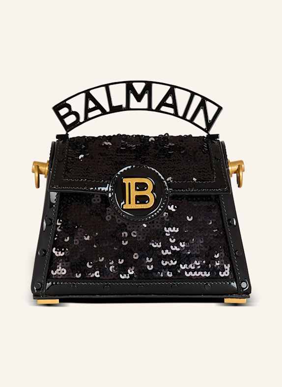 BALMAIN Kleine Tasche B-Buzz Dynasty aus Lackleder mit Pailletten SCHWARZ