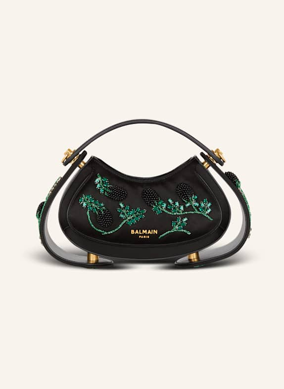 BALMAIN Kleine Tasche Jolie Madame aus Satin mit Műre-Stickerei SCHWARZ