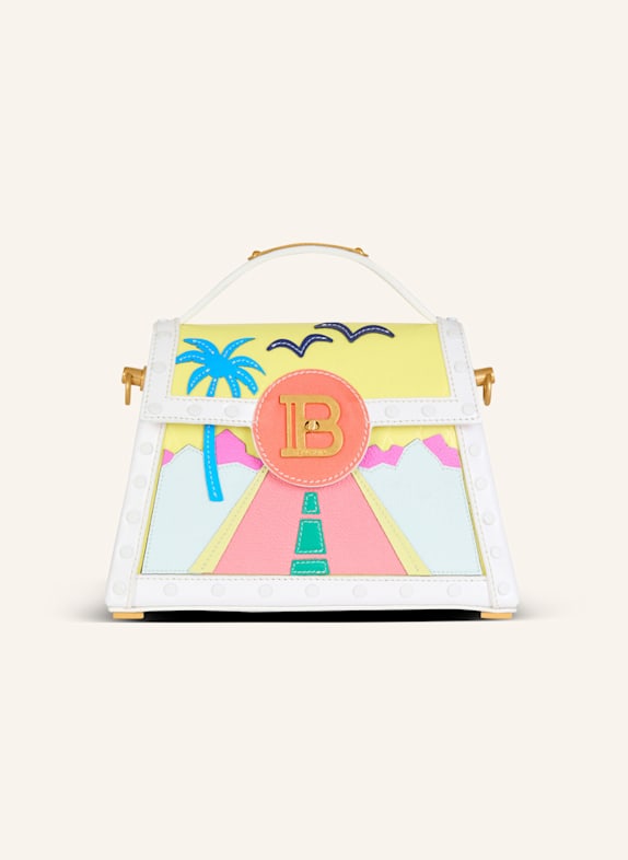 BALMAIN Tasche B-Buzz Dynasty aus Kalbsleder mit Postcard-Patchwork DUNKELGRÜN