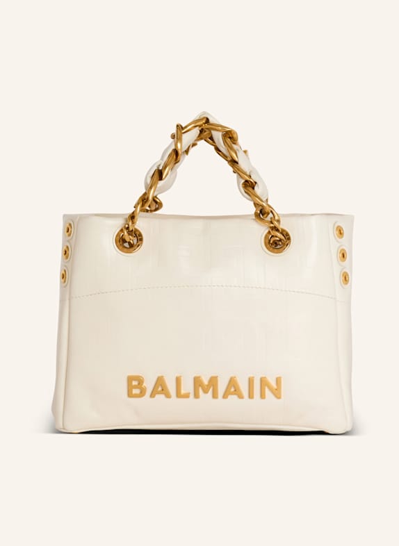 BALMAIN Kleine Tasche 1945 Soft aus rissigem Kalbsleder mit eingeprägtem Monogramm PB Labyrinthe WEISS