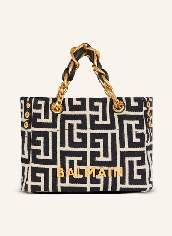 BALMAIN Kleiner Shopper 1945 Soft aus Jacquard-Canvas mit Monogramm PB Labyrinthe SCHWARZ