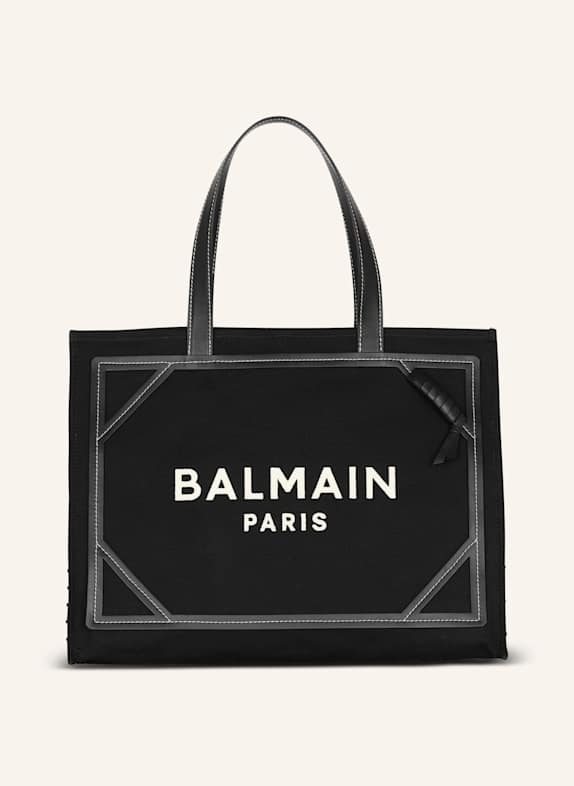 BALMAIN Shopper B-Army 42 aus Monogramm-Canvas und Glattleder SCHWARZ