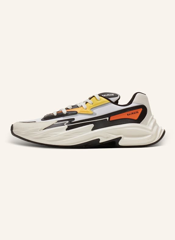 BALMAIN Sneakers Run-Row aus Leder und Nylon DUNKELGRÜN