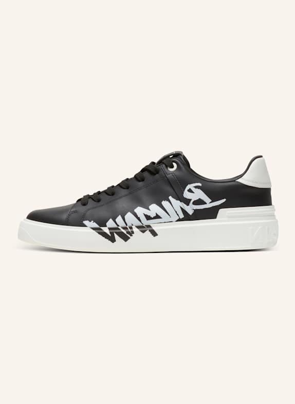 BALMAIN Bedruckte Sneakers B-Court aus Leder SCHWARZ