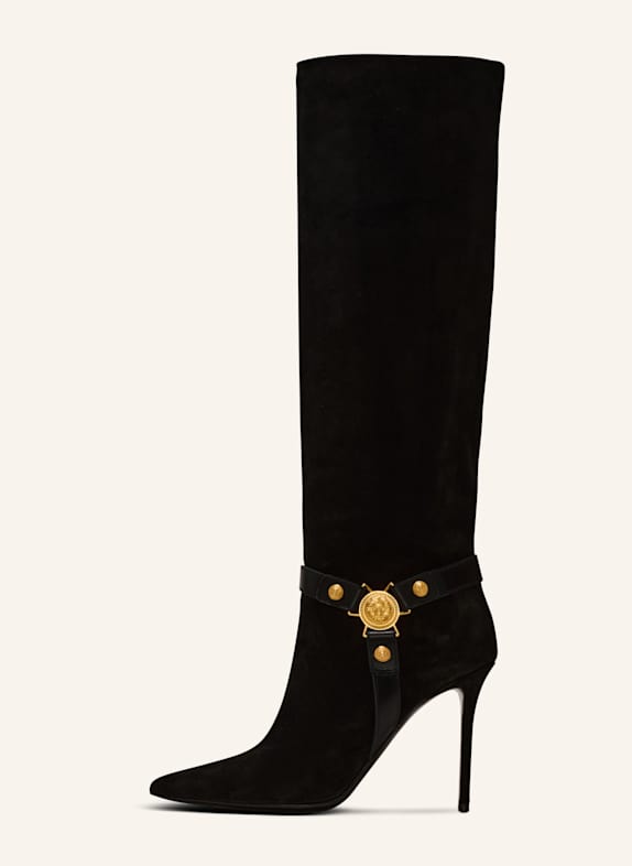 BALMAIN Stiefel Eva mit Absätzen aus plissiertem Wildleder SCHWARZ