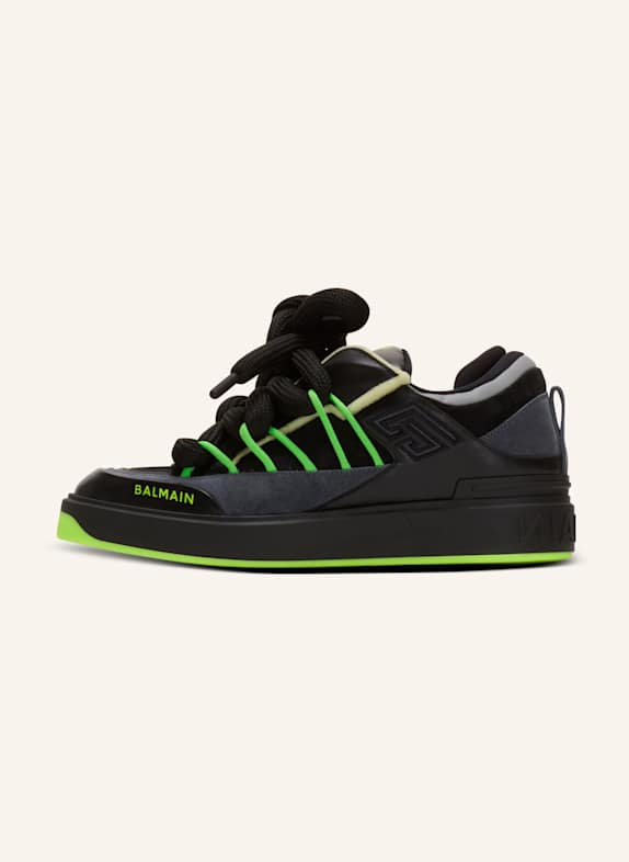 BALMAIN Sneakers B-Court Puffy Skate aus Kalbsleder und Wildleder SCHWARZ